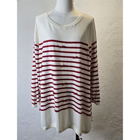 NWOT Talbots Red & Cream Striped & Rhinestone Bows Holiday Christmas Sweater 3X - Picture 13 of 13